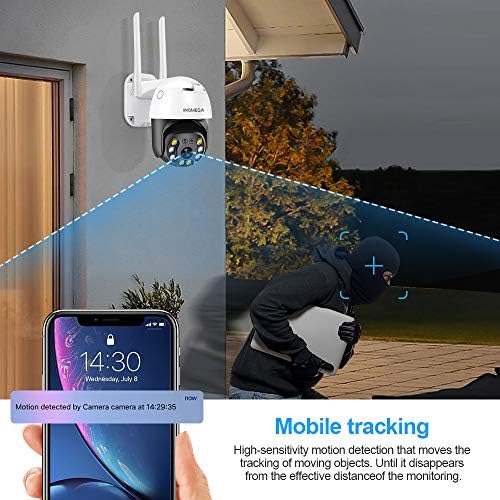 INQMEGAPRO 5MP PTZ WiFi Security Camera Outdoor, 1920p HD безжична камера за надзор, водоотпорна IP камера, двонасочна аудио, подобрена ноќна визија, откривање на движење, ONVIF, SD картички Слот,