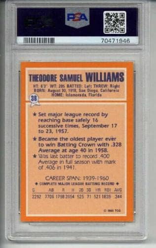 1985 Топс Вулворт #38 Тед Вилијамс картичка Бостон Ред Сокс ПСА 10 низок поп Ретки - Плабни бејзбол картички