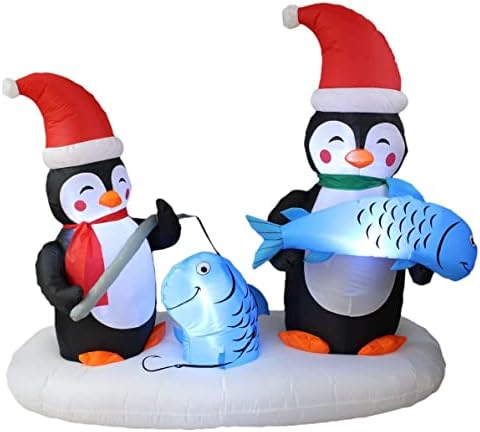 Два божиќни украси за украси, вклучуваат 6 нозе осветлени Божиќни надуени два пингвини среќни риболов, и 5,3 стапки високи надуени