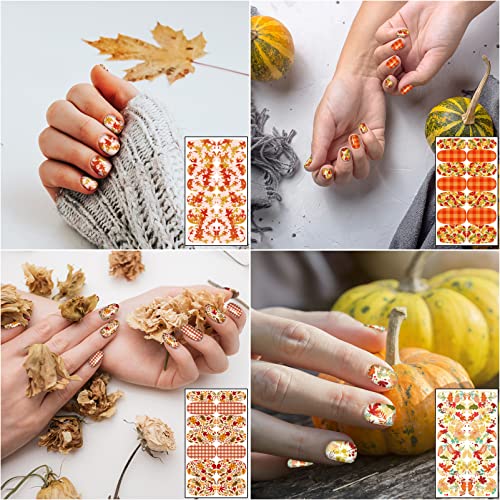 12 листови паѓаат налепници за целосни нокти, есенски полски ленти за нокти DIY само-лепете ги лисја од лисја на ноктите со 2 парчиња датотеки