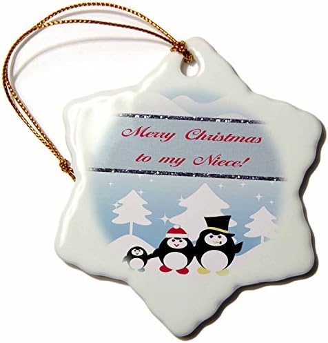 3drose orn_167325_1 семејство пингвин на зимски ден, среќен Божиќ, украс на внука-снопфлејк, порцелан, 3-инчен