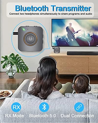 Приемник на Bluetooth Transmiter, Laicomein v5.0 2-во-1 Bluetooth адаптер, безжичен предавател за ТВ компјутер MP3 Gym Airplane, Bluetooth