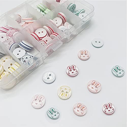 150 парчиња Копчиња за шарени смола за детски деца кардигани плетење, пластични симпатични копчиња за занаетчиство со пластична кутија за складирање