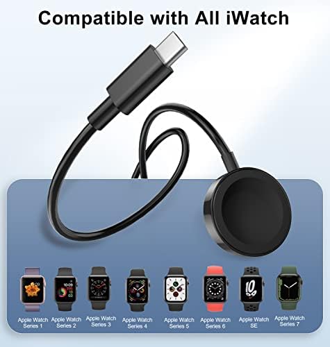 Невола 2-пакет за полнач на Apple Watch 6.6ft/2m, брз USB C за полнач за iWatch преносно безжично магнетно полнење компатибилно со полначот на Apple Watch Series 8/7/6/5/4/3/2/1/SE, црно