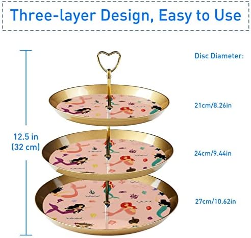 Држач за држач за штанд со чаша пластика за столче за торта 3, 3 нивоа за сервис за приказ на штанд, сирена шема цртан филм розов