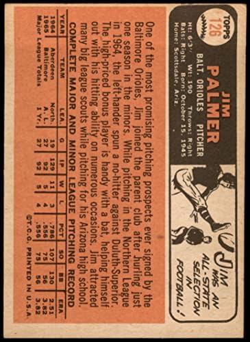 1966 Топпс # 126 Jimим Палмер Балтимор Ориолес VG/Ex Orioles