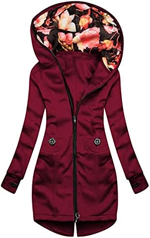 Зефотим женски палта и јакни, класичен долг ракав со целосна поштенска јакна прилагодлива водоотпорна јакна во боја на контраст на контраст