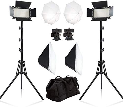 2 пакувања комплет за осветлување на фотографија за осветлување, комплет за осветлување LED видео-светлосен комплет со чадор дифузер дво-бои Светлосни
