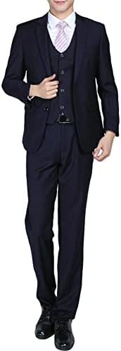 Мажите '3 парче цврста боја костум постави единечни тенок јакна тенок јакна елек панталони формални деловни свадбени матурски комплети