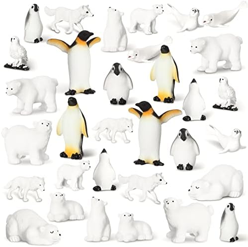 Јерифицирајте 32 Парчиња Поларни Животни Фигурини Животни На Антарктикот Поставете Реални Фигури На Животни На Арктикот Играчка Плејсет