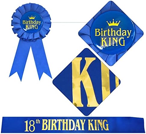 Скјајаје 18-ти Роденден Крал Појас, Син Сатенски Роденденски Појас Со Златна Фолија Роденденски Крал За Украси За Родендени За Момчиња