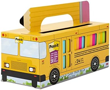 Пост-тоа супер лепливи белешки Пакет за вредности, 24 влошки, удобен училишен автобус носат и складирање кутија и супер лепливи белешки,