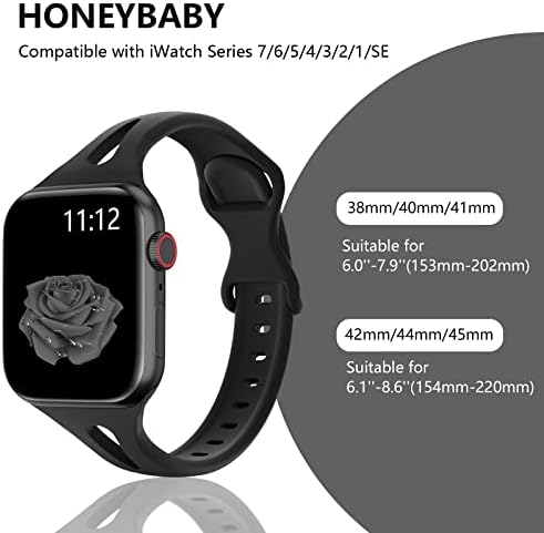 Sport Watch Band компатибилен со Apple Watch Band 38mm 40mm 41mm 42mm 44mm 45mm, мека силиконска спортска лента водоотпорна тенка замена на рачни заменски ленти за iWatch Apple Watch Series SE 7 6 5 4 3 2 1 Women Me