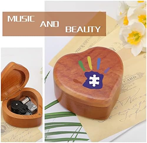 Шарена аутизам рака гроздобер дрвена часовна музичка кутија музичка кутија во форма на срцеви подароци за семејни пријатели на lубовници