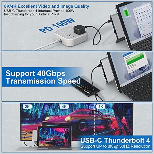 Површина Pro 9 Докинг станица со 4K HDMI, USB-C Thunerbolt 4,100m Ethernet, 2 USB 3.0, SD+TF Card Reader, 3,5 mm аудио, Surface Pro 9/X