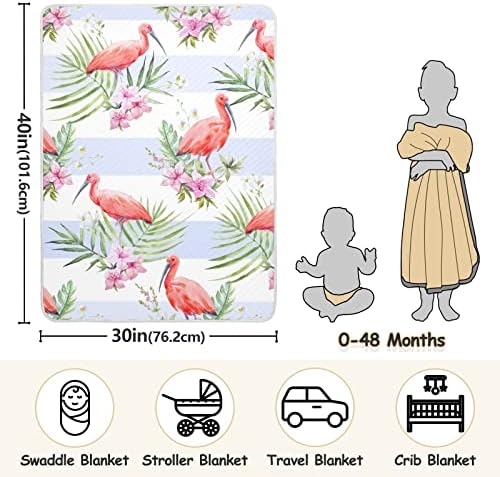 Птица на бебе и розови цвеќиња памучно ќебе за новороденчиња, примање ќебе, лесен меко залепено ќебе за креветчето, шетач, расадник ќебиња, 30х40 во