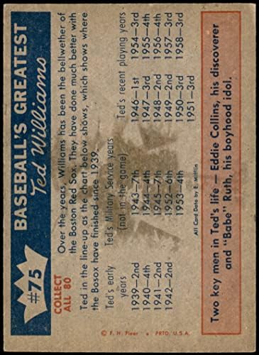 1959 Fleer 75 Вилијамс Вредност на Sox Babe Ruth/Eddie Collins Boston Red Sox Ex/Mt+ Red Sox