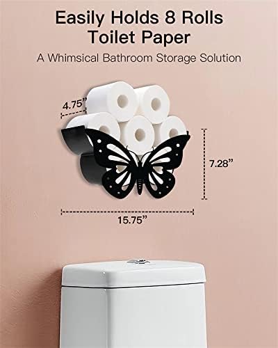 Решетка за држачи за тоалетна хартија од пеперутка, складирање на тоалетна хартија за животни за дополнителни 8 ролни, организатор на тоалетна