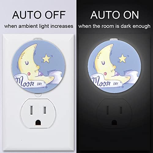 2 приклучок за приклучок за ноќно светло LED ноќно светло со сензор за самракот до зори за детска соба, расадник, кујна, шема на ден на месечината