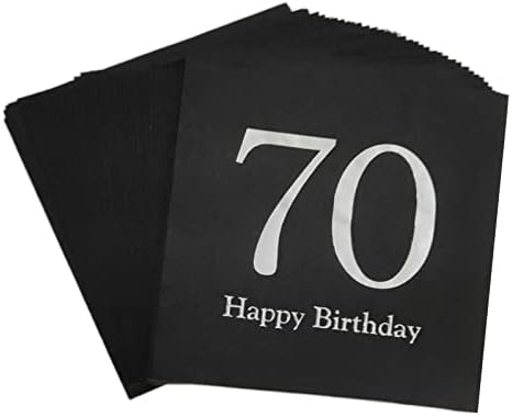 40 парчиња црни и сребрени навивања до 70 години коктел за еднократна употреба, салфетки за пијалоци за 70 -годишни украси