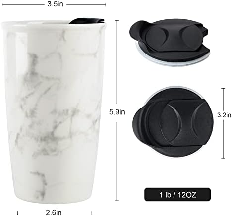 Антис домашна керамичка кафе кригла со капаци и сапун сет од 2, држач за сапун за самоводнување керамички мермер изглед лисја во форма