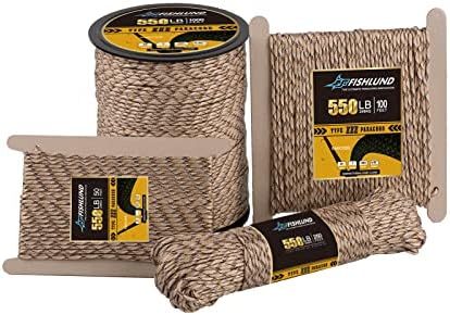 Fishlund Paracord 550 lb, 7 влакно од типот III Paracord Rope 1000ft, најлонски падобрански кабел со голема јачина за кампување, опстанок, тактички