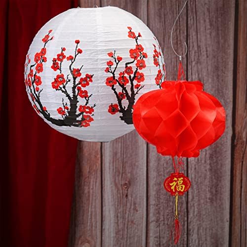 20 Парчиња Јапонски Кинески Фенери Декорација Вклучува 6 Цреша Цвеќиња Јапонски Хартија Фенери 14 Кинески Црвени Фенери 12 Инчен Цреша