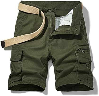 Машки класичен карго -истегнување кратко лето солидно патент копче џебови панталони лабави директно исечени карго шорцеви