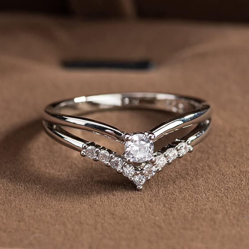 Креативно V -облик на пенлив рингон прстен срцев цирконски прстен за накит за венчавки за жени за жени
