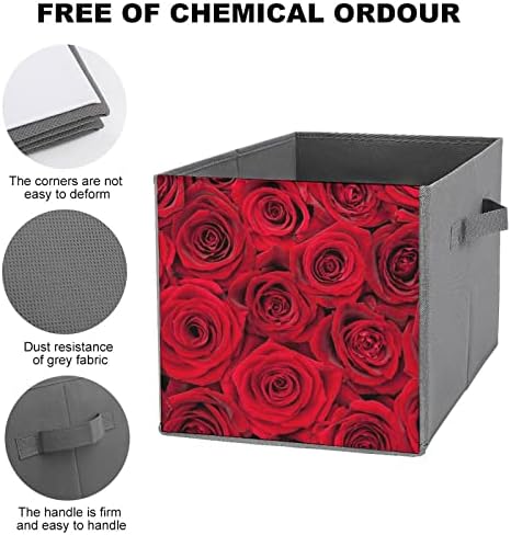 Прекрасни Црвени Рози Големи Коцки Канти За Складирање Склопувачки Платно Кутија За Складирање Организатори На Плакарот За Полици