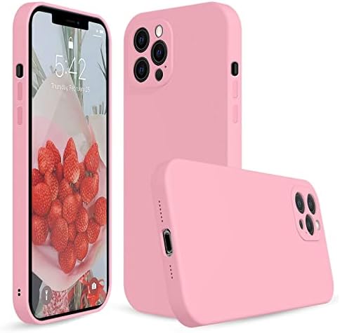ANDATE Pink iPhone 12 Pro Max Случај, Течен Силиконски Случај Компатибилен Со iPhone 12 Pro Max, Целосно Тело Заштитен Телефон Покритие Случај Со Микрофибер Поставата, Кристално Розов?