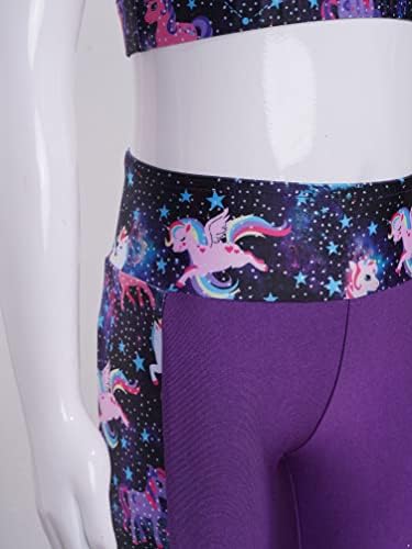 YHONG Kids Girls Dance Sports Outfits Tracksuit Set Dancewear Printed Crop Tops со атлетски хеланки јога панталони