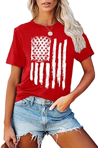 Американска маичка со знаме на 4 -ти јули кошула врвови на жени со знаме на САД, маичка со кратки ракави Патриотски маички врвови
