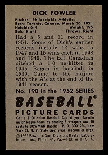 1952 Bowman Baseball 190 Dick Fowler Одлично од картички на Микис