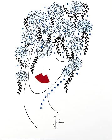 Новика црно -бел лист и дрво модерно и слободно сликарство од Бразил „Сина цветна глава“