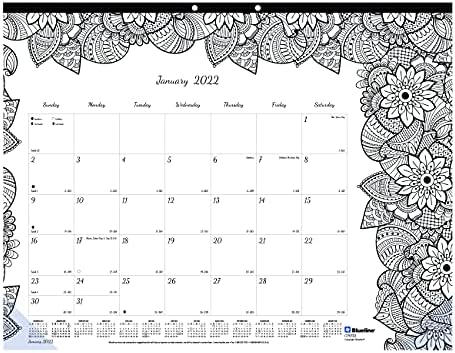 Blueline 2022 Doodleplan Месечен календар за биро за боење, 12 месеци, од јануари до декември, 22 „x 17“, Ботаница Дизајни, црна