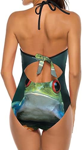 Црвени очи дрво жаба женски едно парче костим за капење со атлетска облека за пливање на вратот