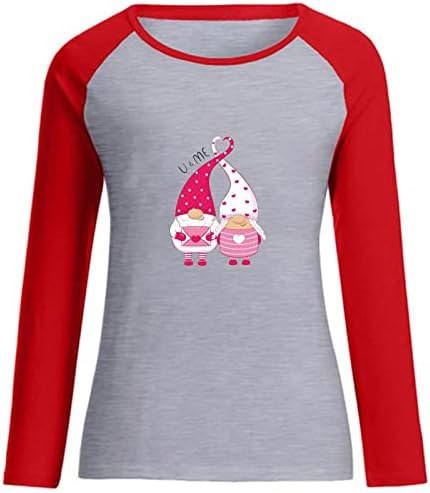 Вие и јас јас ден кошули за в Valentубените за жени слатки gnomes срце графички долги ракави врвови во боја блок пулвер туничен туничен