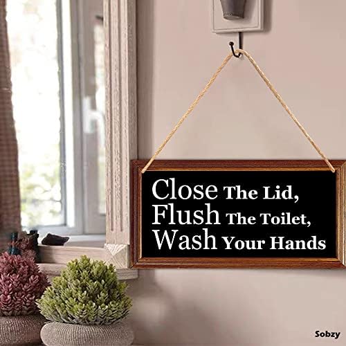 Смешни знаци на бања - Затворете го капакот, испрскајте го тоалетот, измијте го вашиот знак за бања, знак за знак за бања, плакета за