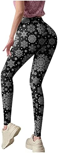 Божиќни јога панталони Здфер за жени, Божиќна снегулка за печатење на задник за кревање на задниот дел од половината за контрола на