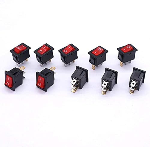 PCGV 10PCS AC 250V/6A, 125V/10A Црвено светло осветлено Вклучено/Исклучено SPST 3 PIN 2 Позиција мини -рокерски прекинувачи