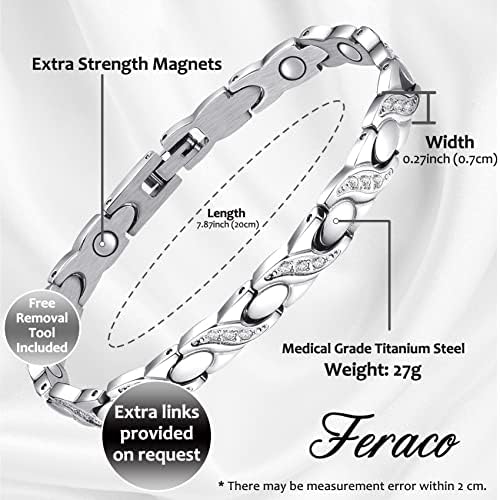 Ферако 2x јачина магнетни нараквици за жени титаниум челик магнетна нараквица со двојни редови Ултра силни магнети на Гаус, подароци за накит