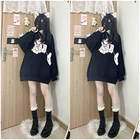 Аниме девојче Худи тинејџерски облека Гот гејмер y2k Јапонско училиште е на врвот на црниот jk kawaii естетски 12 14 16 16