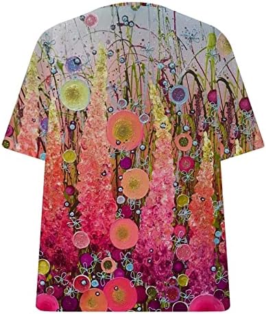 Врвовите на жените, женски модни обични цветни печатени графички графички маички V-вратот со краток ракав лабав вклопени летни