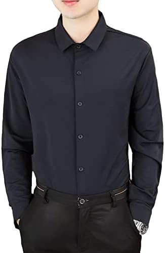 Dgkaxiyahm Машка опуштена тенок лапт лесен кошула со долги ракави основни плус големина на копче надолу кошули случајно вклопување деловен фустан