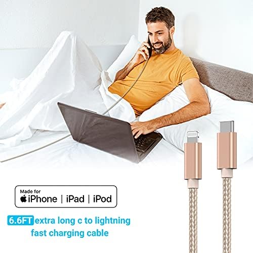 NOVTECH USB C до молња кабел 6ft [MFI овластен] 3 Пакет 3А Супер брз полнач за iPhone, полнач за полнење со плетенка од типот Ц за iPhone 14 13 12 11 Pro Max Plus Mini XR XS X 8 iPad AirPods, злато, злато