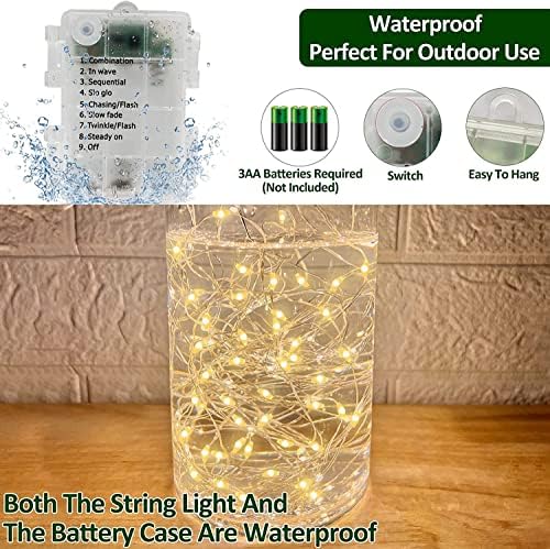 [8 режими и тајмер] 150 LED 49,2 FT Fairy Lights Battery Open Decor со далечински, водоотпорни бакарни жици лесни украси за домашна спална