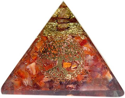 Sharvgun Carnelian Gemstone Orgone Pyramid Tree of Life Reiki Chakra Energy Reaching
