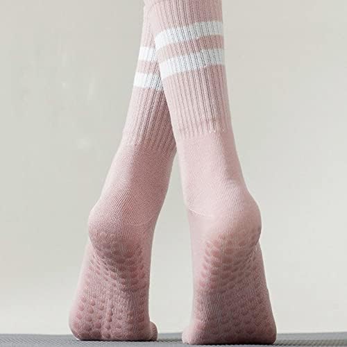 Чорапи со јога со затегнувања за жени, памук со средна цевка дно перничиња чорапи кои не се лизгаат за јога, пилатес, танц, балет