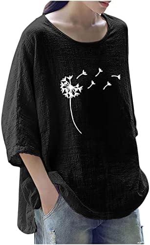Maseенски моден печатен задниот врат лабав 3/4 ракав маица пулвер врвови на лесни врвови на лесни врвови на блузи